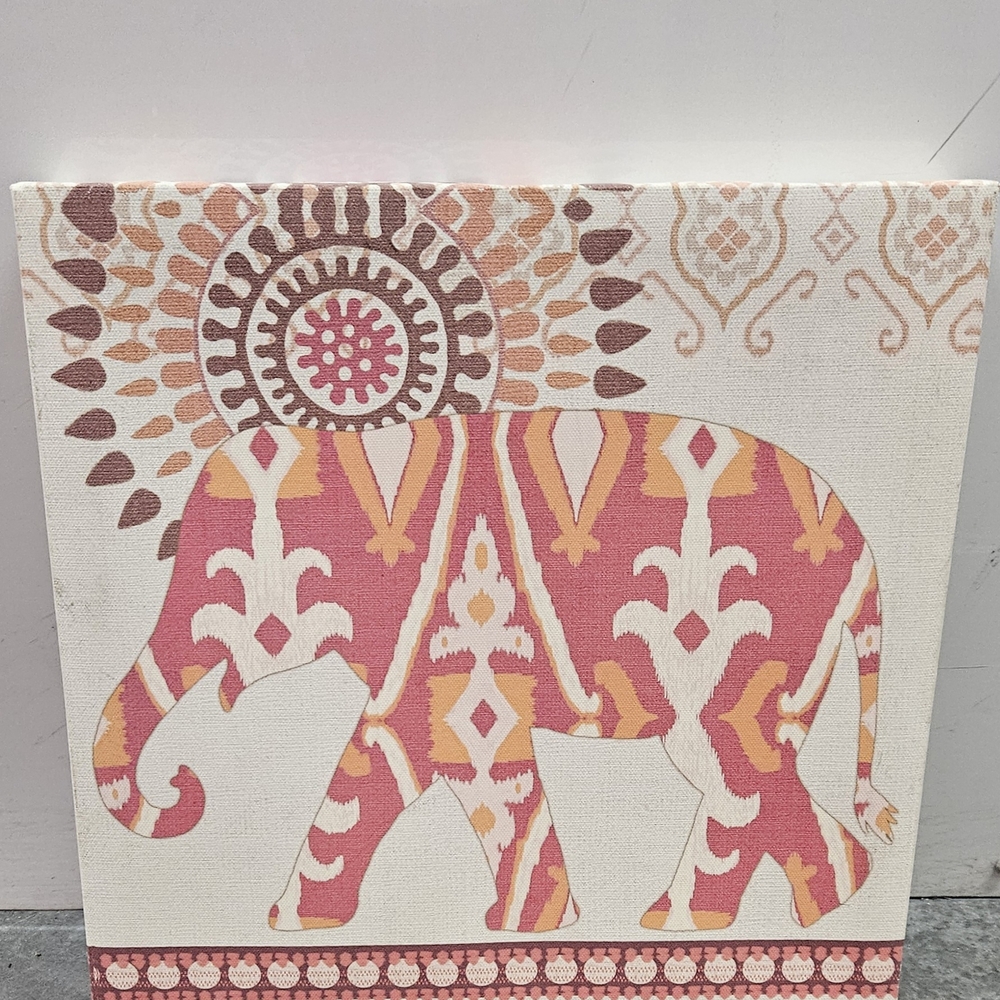 Coral Pink Elephant Canvas Art with Mandala Design